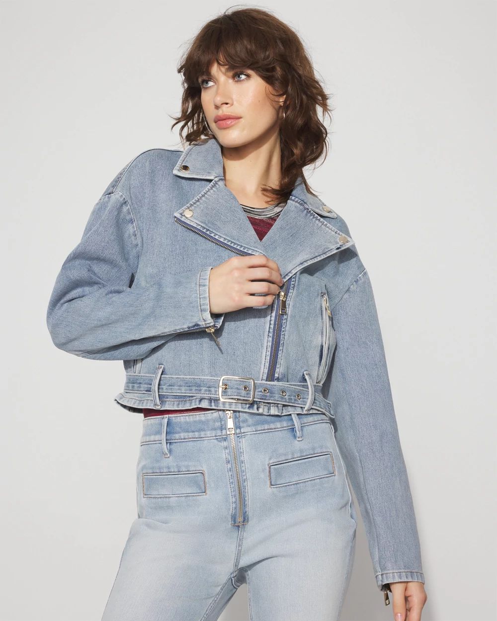 ジャケット・アウター NO MASS PROD Cropped Moto denim jacket ジャケット・アウター No mass prod Cropped Moto denim jacket